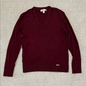 Michael Kors Deep Burgundy V-Neck Sweater with cut out detail